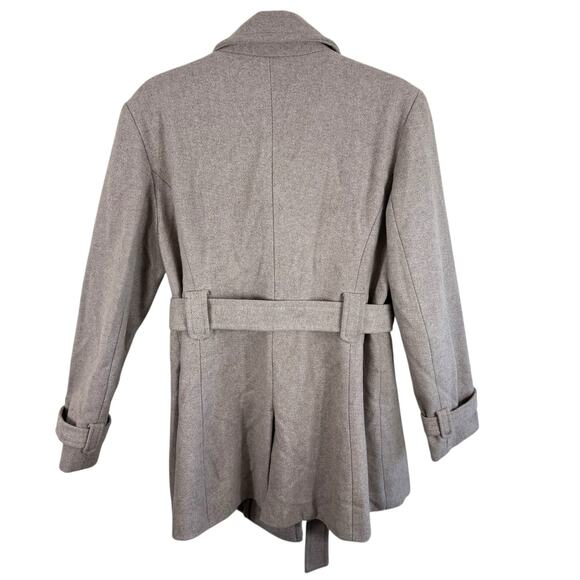 Kenneth Cole Reaction Tan Wool Blend Double Breasted Buttoned Belted Pea Coat XL - Picture 2 of 8